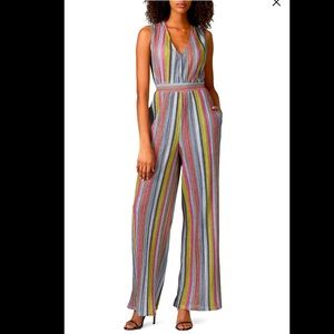 KENDALL + KYLIE Multi Striped Wide Leg Jumpsuit in Metallic Stripe